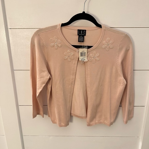 INC Vintage Deadstock Silk beaded floral crop pink woman clueless cardigan NWT M - Picture 1 of 14